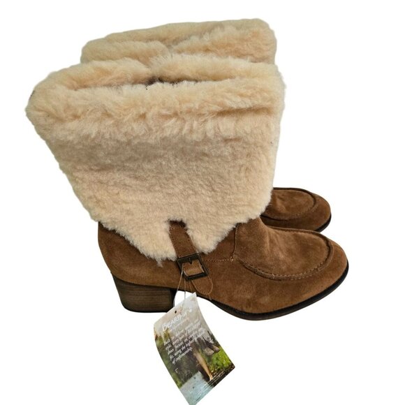 Bearpaw NWT Obsidian Heeled Boots Natural On Hickory Brown Cow Suede Size 11 - Picture 2 of 11